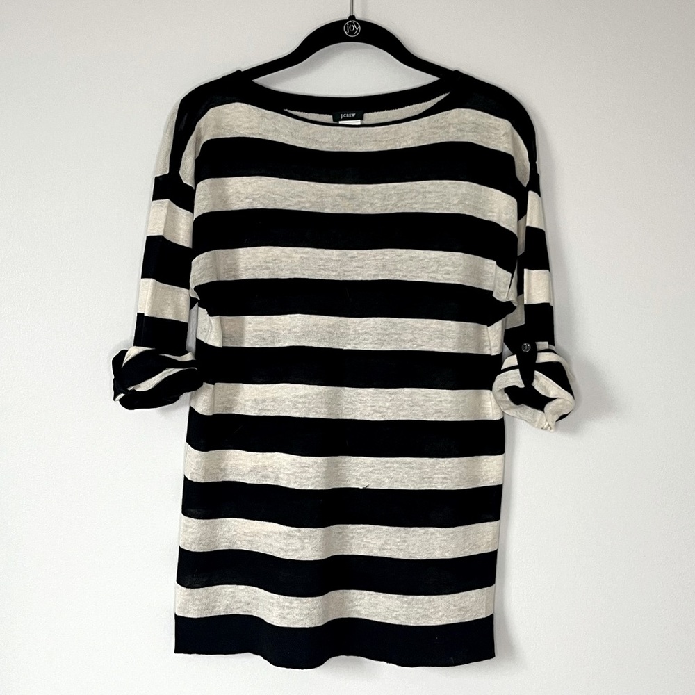 J.Crew Silk & Linen Striped Boatneck Long Sleeve Shirt
